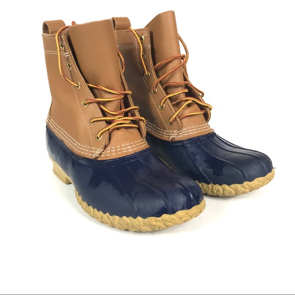 blue and tan duck boots